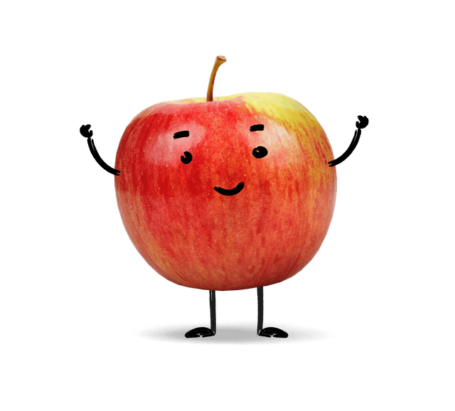 An apple with a cartoon smiling face